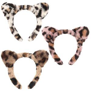 Leopard Print Cat Ears Headband 3 Plush Headbands for Women for Washing Face Ani
